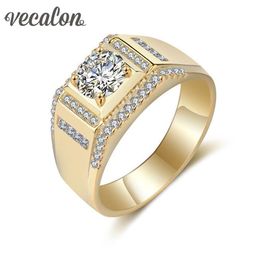 Vecalon New Men Jewelry wedding Band ring 1 5ct diamond Cz Yellow gold 925 Sterling Silver Male Engagement ring188c