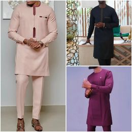 Men's Tracksuits Kaftan Elegant African Men's Set 2 Pieces Outfits Long Sleeve Ethnic Tops and Pants Full Luxury Men's Suit Wedding Men Clothing 230928