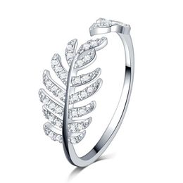 New Arrival leaf Design white gold filled micro pave clear zircon stones Wedding Engagement Copper Rings girls260d