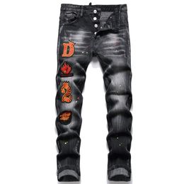 Slim Fit Jeans Stretchy Beggar Jeans Ripped Printed Skinny Men's Denim Pants 5-Pocket Regular Cotton Jean Destroyed Hole Clot304b