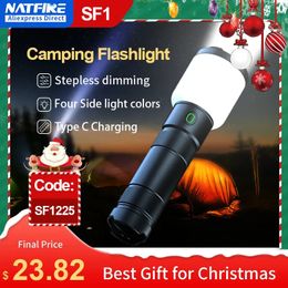 Bike Lights NATFIRE Outdoor LED Rechargeable Flashlight with Camping Lamp 4 Colour 2 in 1 Portable Powerful Bright Flashlights S 231005