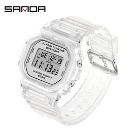 SANDA Fashion Sport Women Transparent strap LED Digital Clock Ladies Electronic Watch Reloj Mujer Relogio Feminino 2009 201217245y