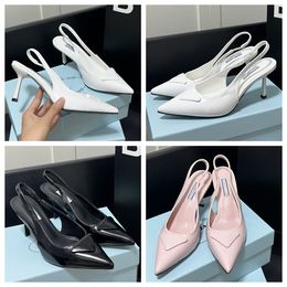 P leather slingback heels dress shoes white pink black workplace banquet wedding shoes