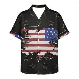 Men's Casual Shirts 2023 Design Black Clothing Summer Beach Shirt Flag Print Breathable V-neck Short Sleeve