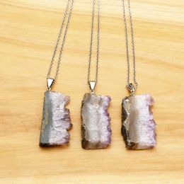 Pendant Necklaces Natural Amethyst Irregular Necklace Stainless Steel Chain Fashion Charm Accessories Men's And Women's Jewellery Gifts 1Pcs