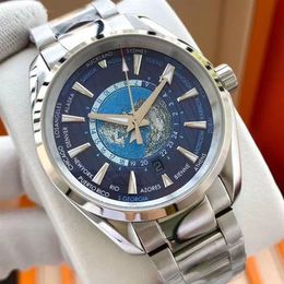 Fashion Mens Watch World Time 007 Men Automatic Watches Mechanical Movement Men's Watch Steel Wristwatches217f