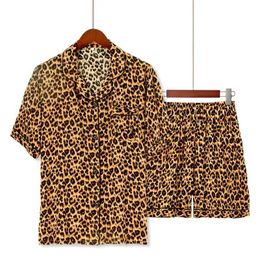 Women's Sleep Lounge Women Summer 3XL 100% Viscose Short Sleeve Leopard Print Ladies Pyjamas Suit Plus Size S-XXXL Sleepwear Leisure Loose NightwearL231005