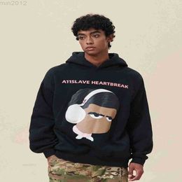 Men's Hoodies Sweatshirts the Same A11slave Trendy Autumn Cartoon Portrait with Foam Print Hoodie Sweater for Men and Women in American Style