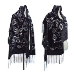 Scarves Arrival Burnout Velvet Winter Scarf Hijab Glitter Floral ShawlS For Wedding Black Head Ponchos Women2568