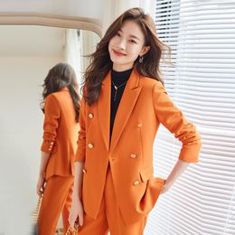 Women's Two Piece Pants Orange Suit Jacket Autumn And Winter Temperament Office Wear Formal Fashionable Socialite High-Grade Over