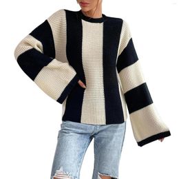 Women's Sweaters Knitted Sweater Top Round Neck Striped Personalized Cute Sweatshirts For Women