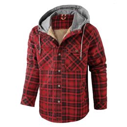 Men s Down Parkas Winter Jacket Thermal Coat Designer Korean Street Wear Hoodie Plush Thick Cotton Heating Japanese Plaid Shirt 231005