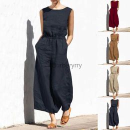 Women's Jumpsuits Rompers Vintage Casual Boho Jumpsuit Overalls For Women Summer Elegant Sleeveless Pocket Playsuit Fashion Romper Loose Pants StreetwearL231005