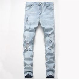 Men's New Fashion Personality Ripped Slim Fit Zipper Stretch Denim Trousers Mens Super Skinny Jeans 2020 New296j