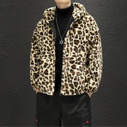Men s Down Parkas 2023 Winter Leopard Pattern Cotton Coat Thickened Couple Loose Fashion 231005