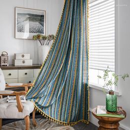 Curtain Window Curtains American Bohemian Striped Cotton Linen Printed Semi Translucent Living Room Bedroom Study
