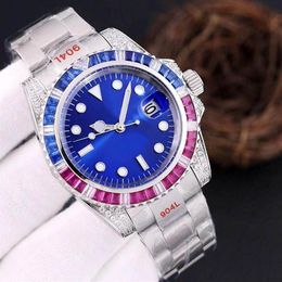 drop Mens Automatic Mechanical Watches 40mm Full Stainless steel Rainbow Diamond Bezel Wristwatches Montre de luxe Swimmin171h