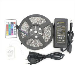 Led Strip RGB 5M SMD 5050 60LED Metre Flexible Waterproof IP65 24Key IR Remote Led Controller 5A Power supply US EU UK AU plug for277x