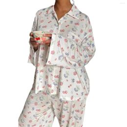 Women's Two Piece Pants 2023 Causal Floral Print Pyjama Set With Long Sleeve Top And Capri - Comfortable Loungewear For A Relaxing Evening