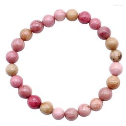 Strand BEAUCHAMP Pink Colour Stretch Bracelet Rhodochrosite Natural Stone Jewellery Round Beads Charms Elastic Cord Rope Pulseras