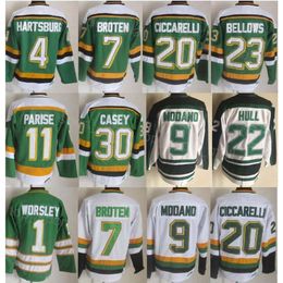 Men Retro Hockey 9 Mike Modano Jerseys CCM Retire 7 Neal Broten 23 Brian Bellows 4 Craig Hartsburg 20 Dino Ciccarelli 1 Gump Worsley 11 JP PARISE 30 Jon Casey Vintage