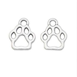 200Pcs alloy Paw Print Charms Antique silver Charms Pendant For necklace Jewelry Making findings 13x11mm331w