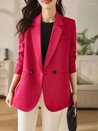 Women's Suits 2023 Autumn Women Red Casual Blazers Coat Black Slim Double Breasted Office Lady Female Brown Elegant Fashion Suit Outerwear