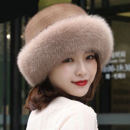 Berets Hat Winter Hats for Women Wedding Fashion French Ladies Princess Warm Room Mink Fur Thick Beret 231005