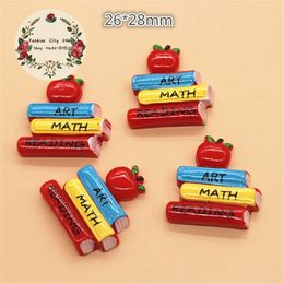 Decorative Objects Figurines 10pcs Cute Books Art Math Reading with Apple Back to School Students Cabochon Flatbacks Crafts for DIY scrapbooking 26*28mm 230928