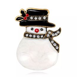 New Year Christmas Brooch For Women Girls Fashion Snowman Rhinestone Scarf Pin Badges Cute Jewellery Kids Gifts