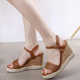 Sandals Spring Roman Style Woven Back Strap Slope Heel Large With Bows For Women Arch Support