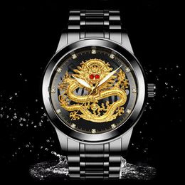 New Fashion Men Dragon Watch Golden Mens Watches Top Waterproof Quartz Clock Male Drop Relogio Masculino235A
