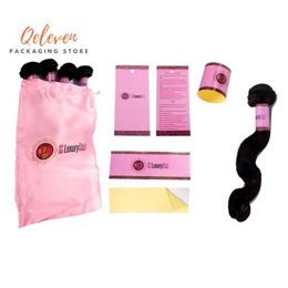 Customized Virgin Hair Packaging Set Hair Bundle Wraps Paper Stickers Hang Tags Silk Satin Packging Bags229C