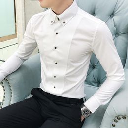 Men's Casual Shirts Retro England Dress Mens White Black Elegant Vintage British Style Clothing Social Club Outfit Party Wear Slim Fit