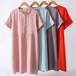 Women's Sleepwear Korean Cotton Nightgowns For Women Buttons Short Sleeve Summer Night Dress Breathable Ladies Nightshirt