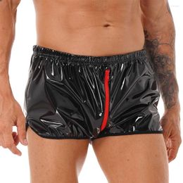 Underpants Mens Wet Look Faux Leather Zip Shorts Underwear Boxer Briefs Trunks Short Pants Open Crotch Boxershorts Erotic