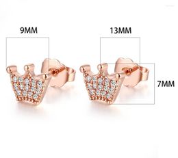 Stud Earrings Rose Gold Jewellery Pink Enchanted Crowns With Clear CZ For Woman Fashion Make Up Party Gift