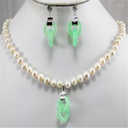 Necklace Earrings Set Wholesale Beautiful 8MM White Pearl Jadestone Pendant Drop Earring Jades Jewellery