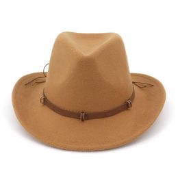 2019 fashion Women Man Wool Felt Western Cowboy Hats Wide Brim Jazz Fedora Trilby Cap Panama Style Carnival Hat Floppy Cloche Cap2965