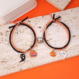 Bangle 2Pcs Romantic Couple Heart Magnetic Attracting Bracelets For Girl Cute Cartoon Ghost Pendant Bracelet Friendship Halloween Gift