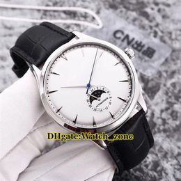 New Master Ultra Thin 1368420 Moon Phase White Dial Automatic Mens Watch Silver Case Leather Strap Cheap Gents Wristwatches270Q