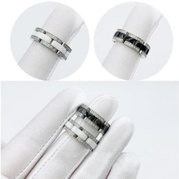 Europe America Fashion Style Men Lady Women Titanium Steel Engraved Letter Single Row Ceramic Setting Diamond Lovers Narrow Rings 3038