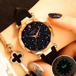 2020 New Fashion Women's Watch Rose Gold Rhinestone Watch Ladies Quartz Leather Clocks Montre Femme Uhr319N