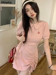 Basic Casual Dresses Mini Dress Women Korean Style Fashion Sheath Shirring sweet Vestido Feminino Summer Daily Tender Casual Basic Classic 230927