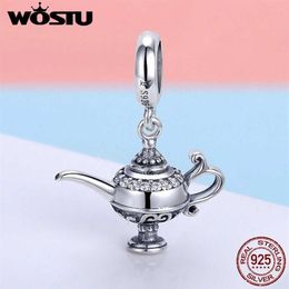 WOSTU 925 Sterling Silver Lamp of Aladdin Dangle Charm Fit Original DIY Beads Bracelet Lucky Jewellery Gift FIC703301A