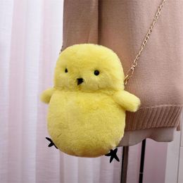 Evening Bags Sweet Stuffed Plush Cute Chicken Shoulder Bag Toy Girls Fashion Cell Phone Chain Women Kawaii Cartoon Animal Messenger