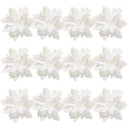 Decorative Flowers TOYANDONA 12pcs Christmas Floral Decoration Glitter Poinsettia For Home Party Ornaments With Fixing Clips And Gift