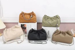 Evening Bags Lychee Grain Real Leather Bucket Bag Cloud 2023 Underarm Cow Chain Single Shoulder Cross-body For Women