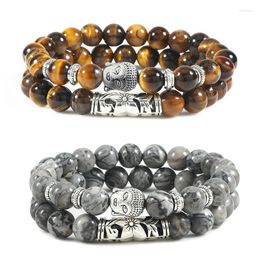Strand Two Piece Buddha Head Bracelet Couple Distance Black And White Natural Lava Stone Tiger Eye Yoga Elastic Rope Jewelry