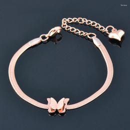 Link Bracelets KIOOZOL Charm Stainless Steel Pink Butterfly Style Smooth Bracelet And Heart Shape Pendant Are The Gifts For Girls 143 KO2